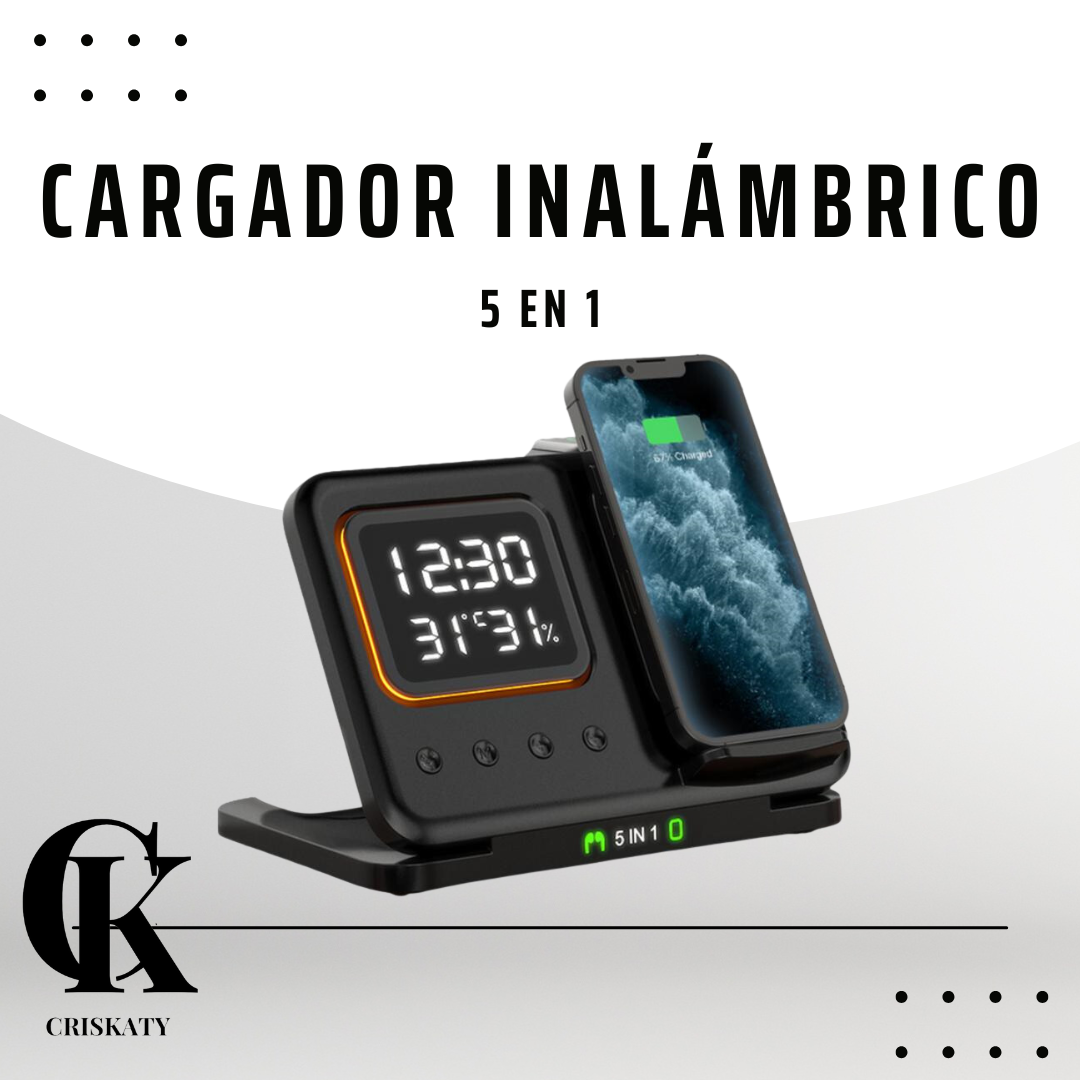 "CARGADOR INALÁMBRICO 5 EN 1: ENERGÍA Y ORGANIZACIÓN EN UN SOLO DISPOSITIVO"